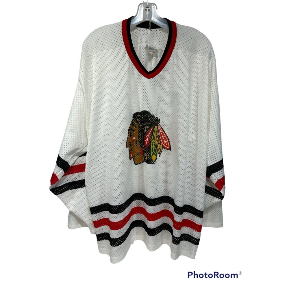 Vintage CCM Maska NHL Chicago Blackhawks White Hockey Jersey Mens XXL USA Blank